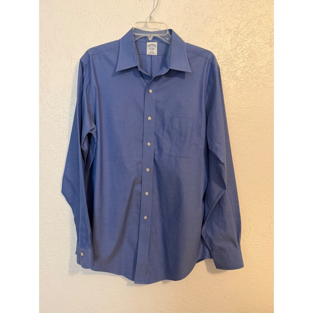 Brooks Brothers Mens Blue Slim Fit Non-Iron Cotton Dress Shirt 16-35 Long Sleeve